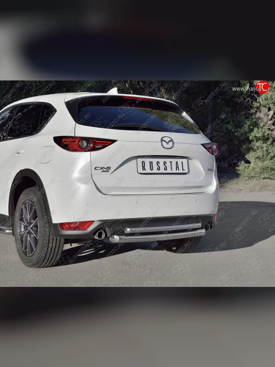 Защита заднего бампера (Ø63 и 42 мм, нержавейка) SLITKOFF Mazda CX-5 KF (2016-2025)  с доставкой в г. Пермь