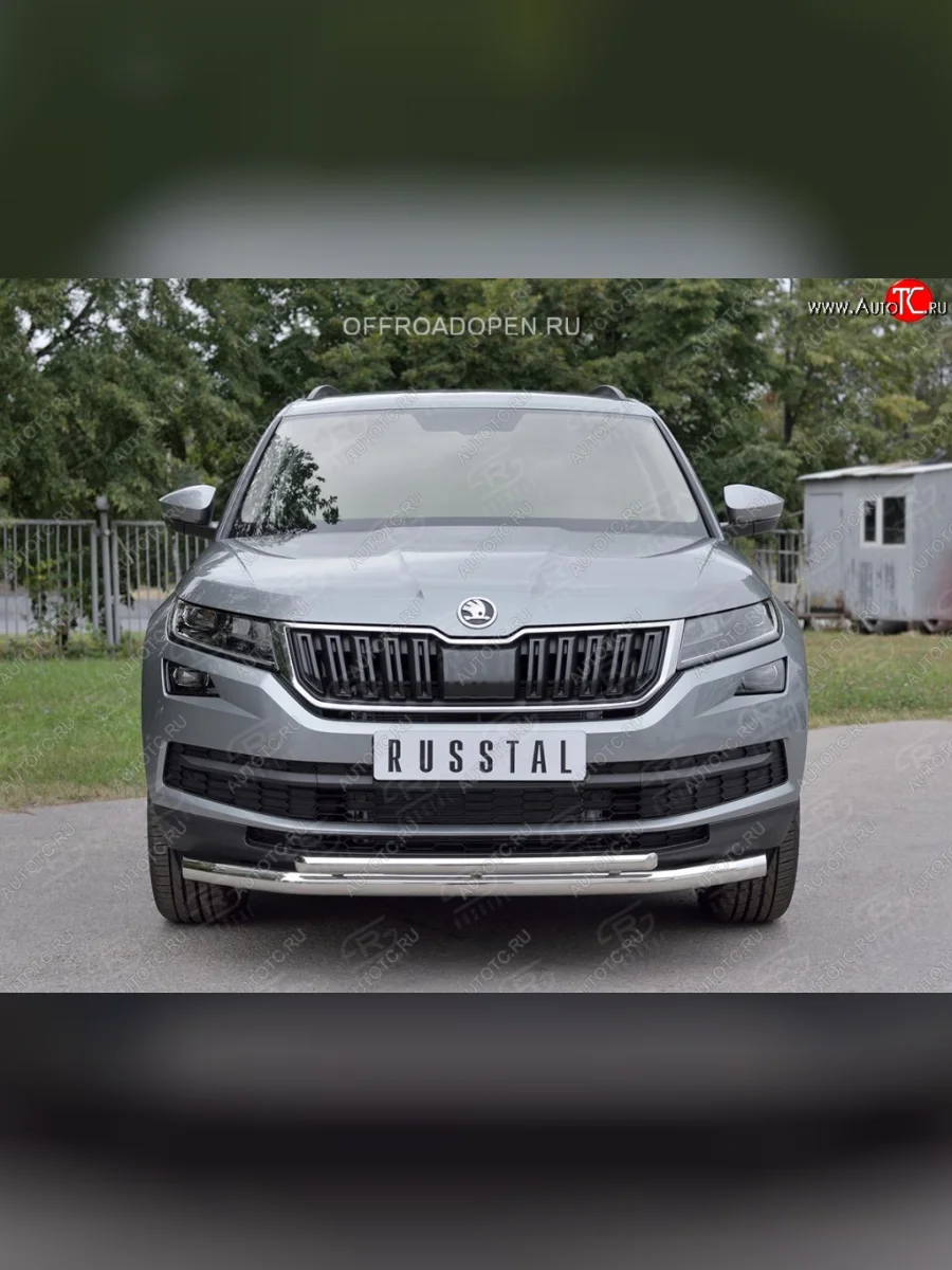 Защита переднего бампера (2 трубы Ø63 и 42 мм, нержавейка) SLITKOFF  Skoda Kodiaq (2017-2021) 1 NS7  в Самаре Самарской области