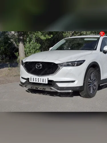 Защита переднего бампера (Ø42 мм волна с надписью, нержавейка) SLITKOFF Mazda CX-5 KF (2016-2025)