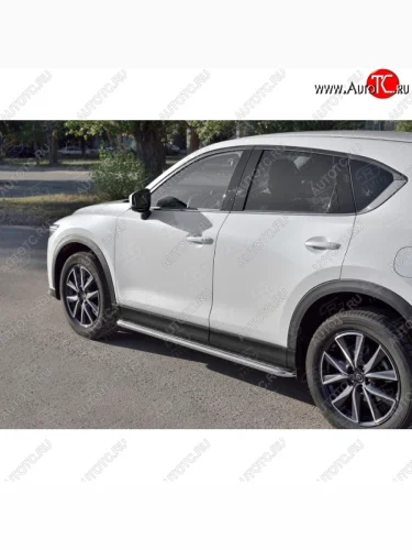 Широкая защита порогов с трубой диаметром 42 мм SLITKOFF v2 Mazda CX-5  KF (2016-2025)