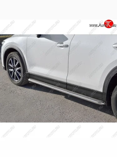 Широкая защита порогов с трубой диаметром 42 мм SLITKOFF v3 Mazda CX-5  KF (2016-2025)