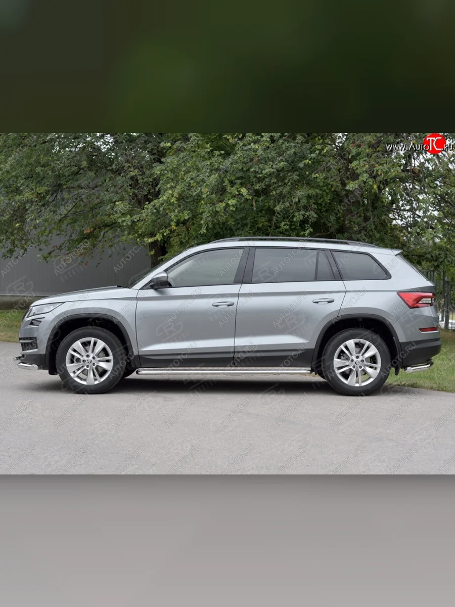 Пороги труба d42 с листом (Лист алюм, проф. нерж) (v1) SLITKOFF  Skoda Kodiaq (2017-2021) 1 NS7  в Воронеже Воронежской области