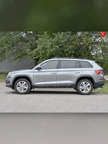 Защита порогов (Ø63 мм) SLITKOFF (Вариант 1 (скошенные торцы под 45°)) Skoda Kodiaq  1 NS7 (2017-2021) дорестайлинг