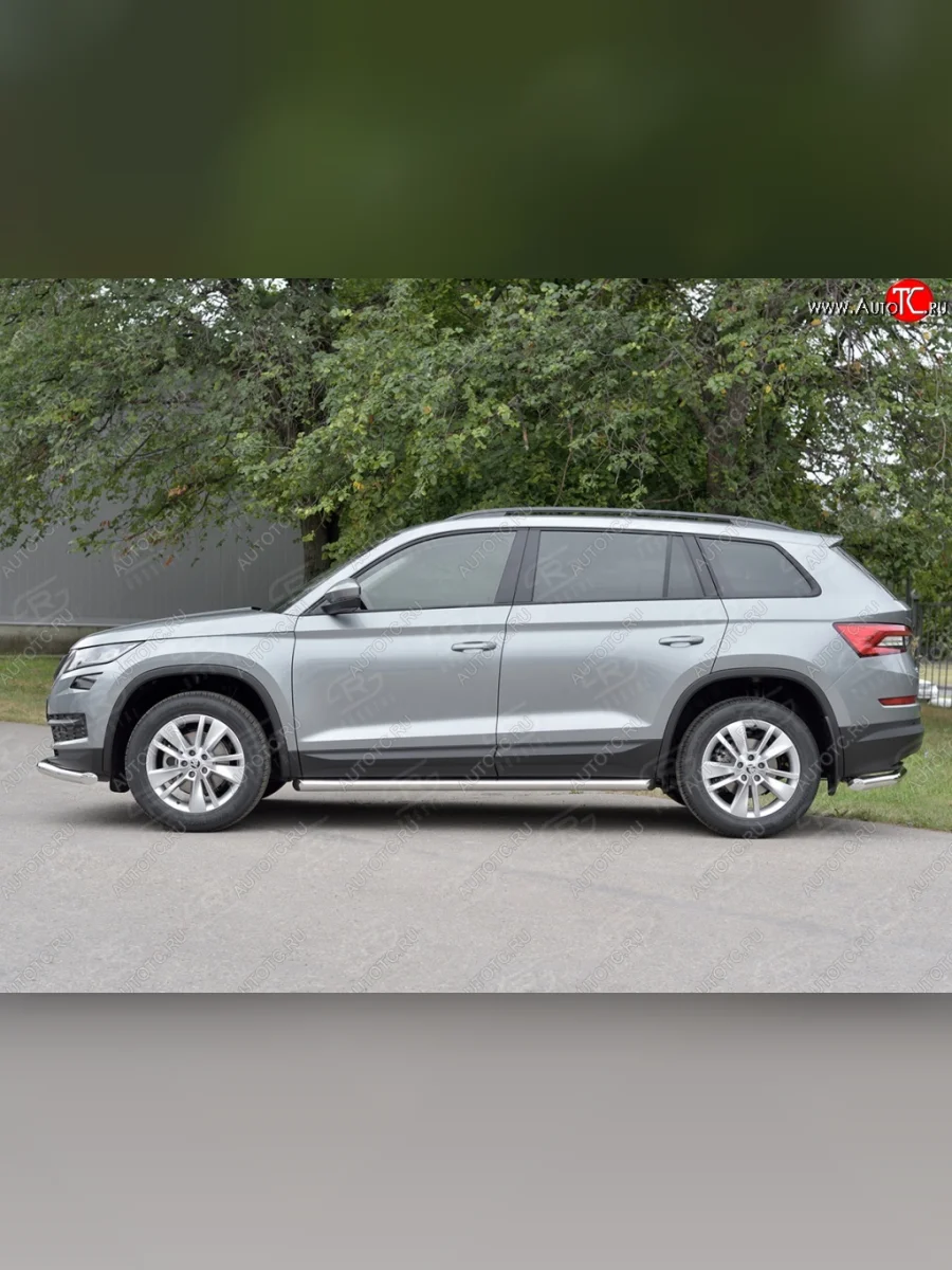 Защита порогов (Ø63 мм) SLITKOFF Skoda Kodiaq 1 NS7 дорестайлинг (2017-2021) (Вариант 1 (скошенные торцы под 45°))  в Керчи Республика Крым