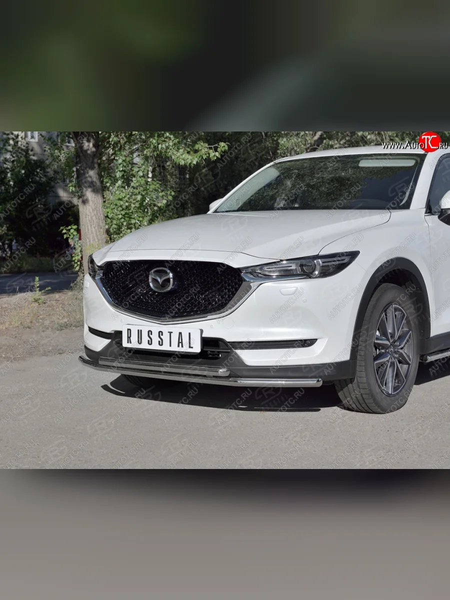 Защита переднего бампера (2 трубыØ42 мм, нержавейка) SLITKOFF Mazda CX-5 KF (2016-2025)  с доставкой в г. Пермь