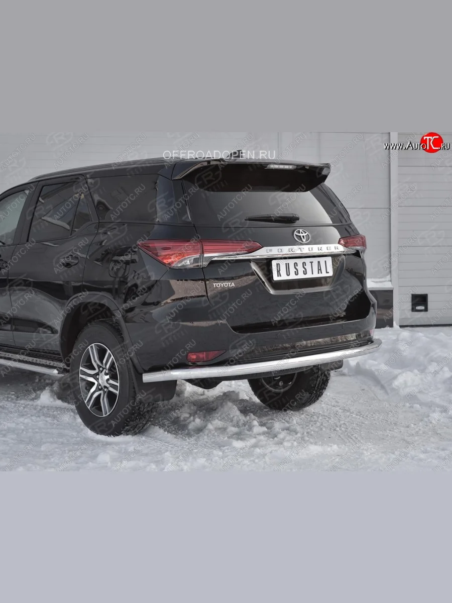 Защита заднего бампера (Ø63 мм, нержавейка) SLITKOFF Toyota Fortuner AN160 дорестайлинг (2015-2020)  в Самаре Самарской области