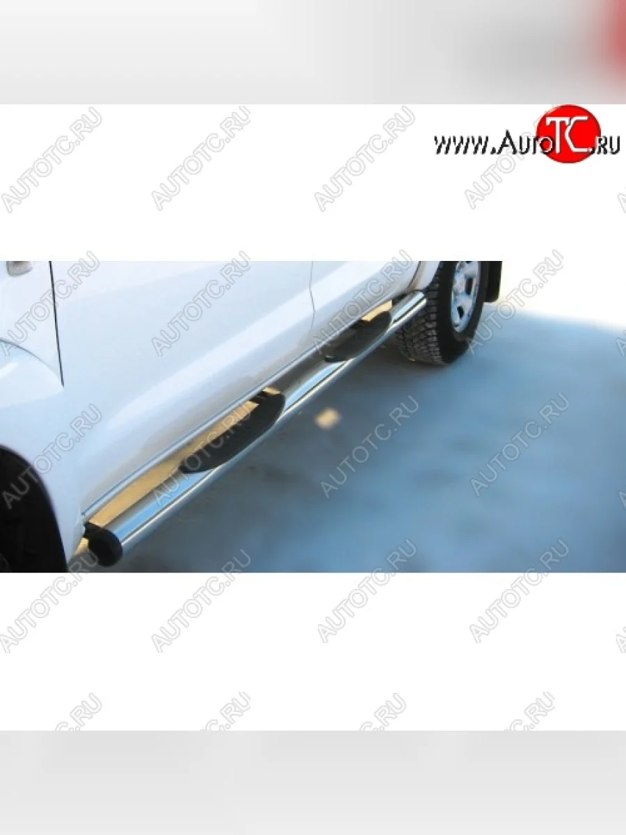 Защита порогов с пластиковыми вставками для ног из круглой трубы диаметром 76 мм SLITKOFF Mitsubishi L200 4  дорестайлинг (2006-2014)  в Керчи Республика Крым