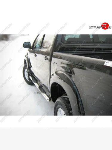 Защита порогов с пластиковыми вставками для ног из круглой трубы диаметром 76 мм SLITKOFF v3 Mitsubishi L200 4  дорестайлинг (2006-2014)