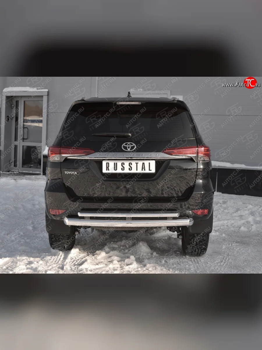 Защита заднего бампера (2 трубы Ø76х42 мм, нержавейка) SLITKOFF Toyota Fortuner AN160 дорестайлинг (2015-2020)  в Воронеже Воронежской области