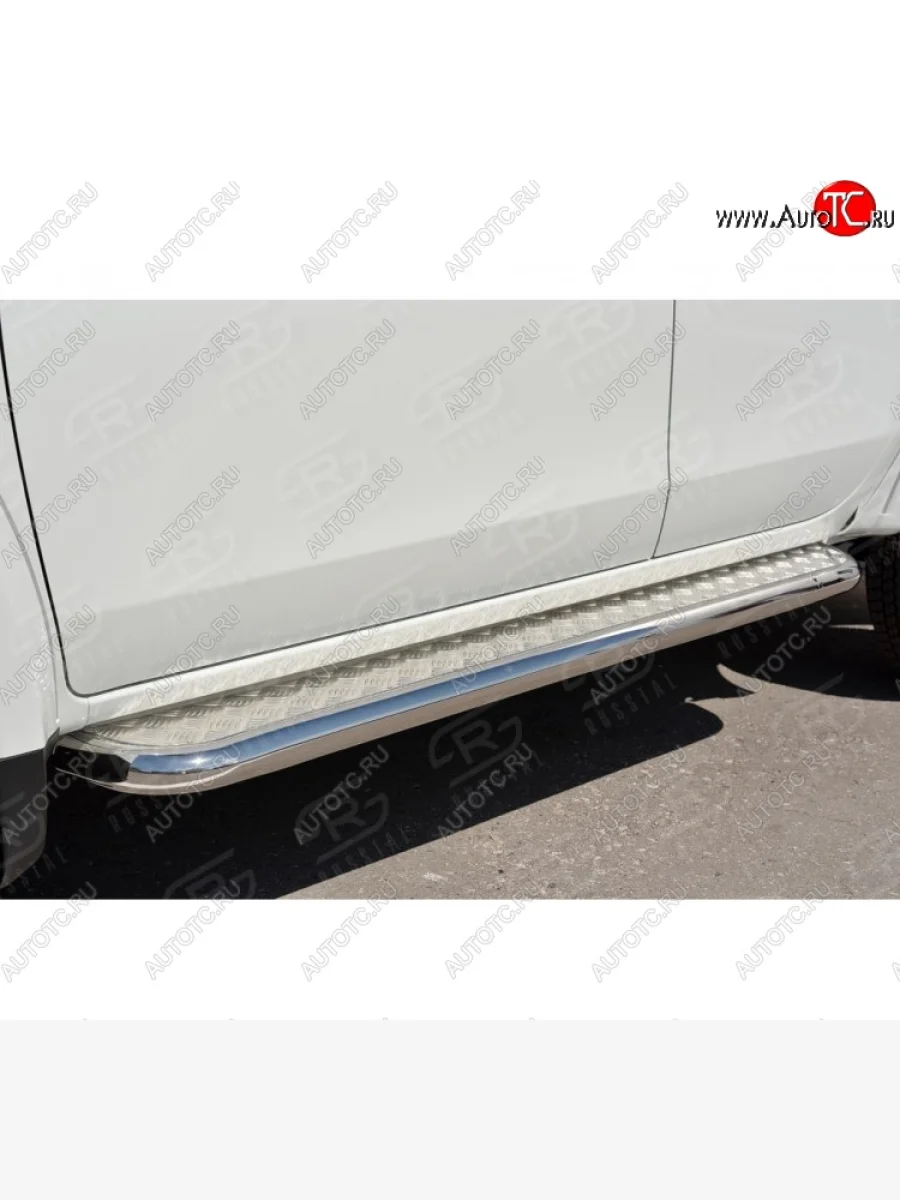 Порожки для ног (Ø63) SLITKOFF Mitsubishi L200 5 KK,KL дорестайлинг (2015-2019) (лист - нержавейка, профиль - нержавейка)  в Перми Пермском крае