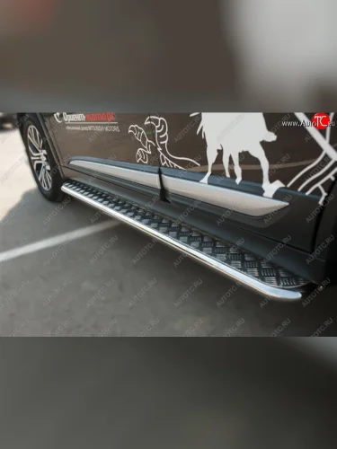 Широкая защита порогов с трубой диаметром 42 мм SLITKOFF v3 Mitsubishi Outlander  GF (2012-2014) дорестайлинг