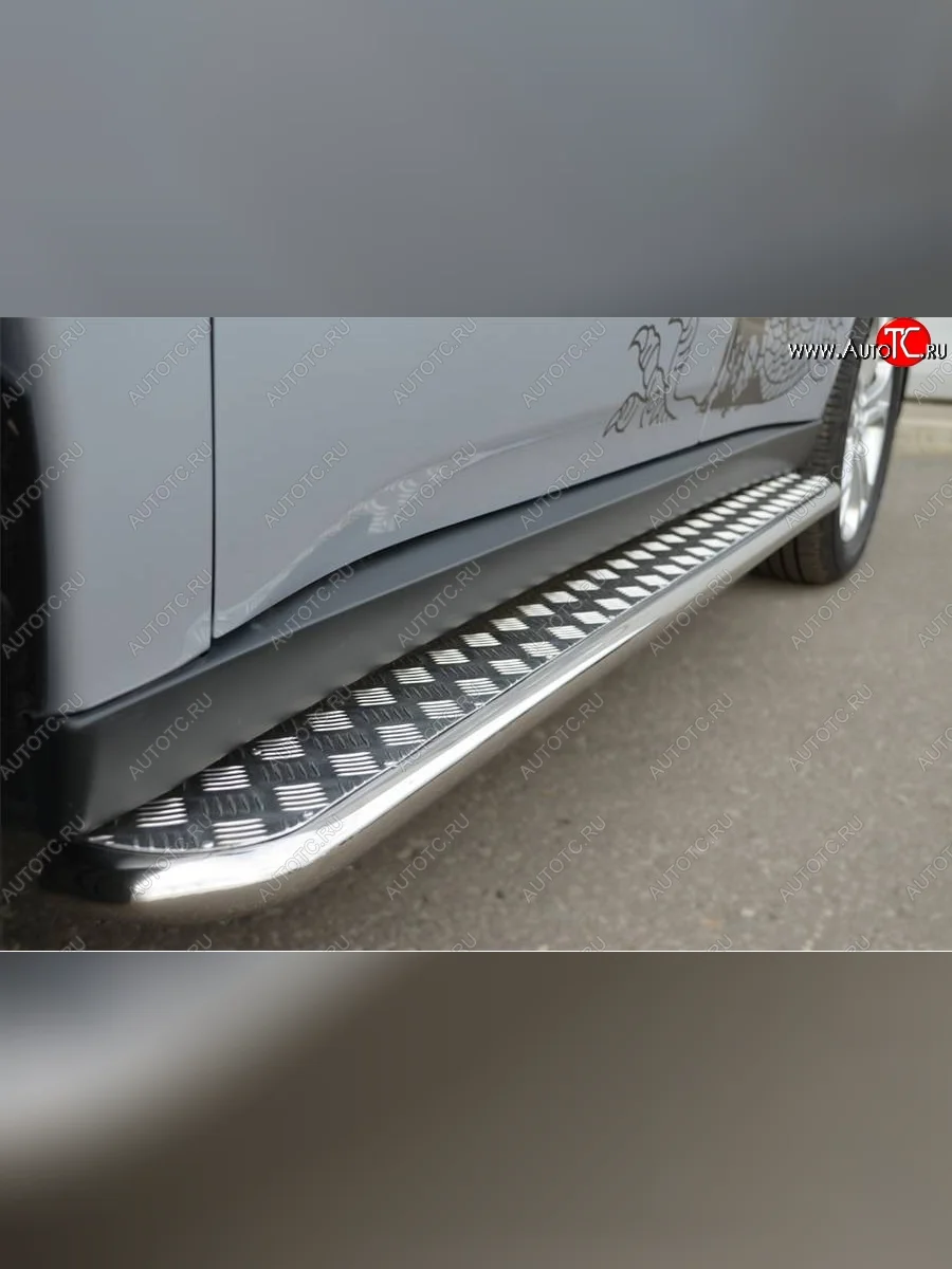 Широкая защита порогов с трубой диаметром 42 мм SLITKOFF v2 Mitsubishi Outlander GF 2-ой рестайлинг (2015-2018)  в Керчи Республика Крым