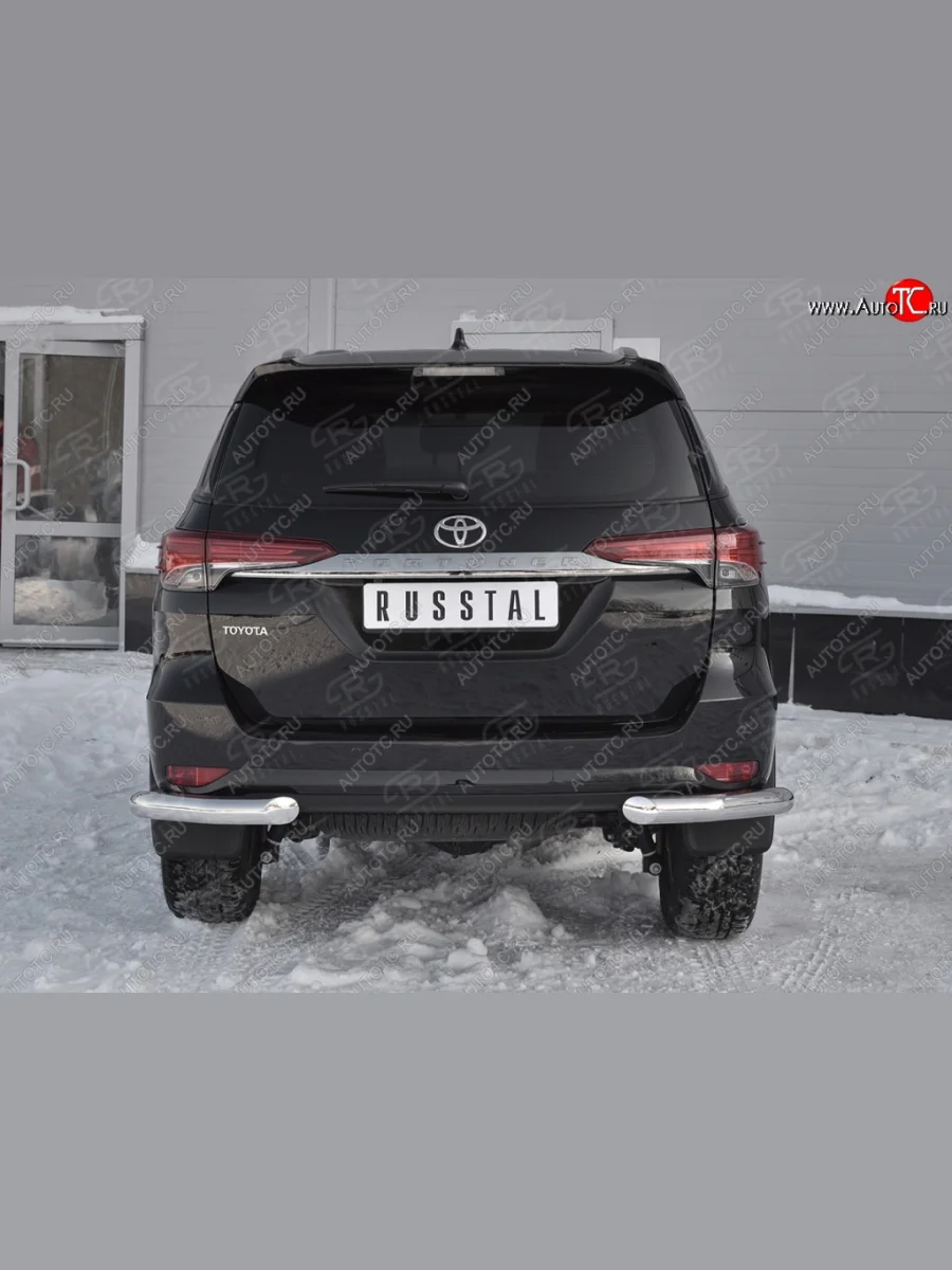 Защита заднего бампера (Ø76 мм уголки, нержавейка) SLITKOFF Toyota Fortuner AN160 дорестайлинг (2015-2020)  в Воронеже Воронежской области
