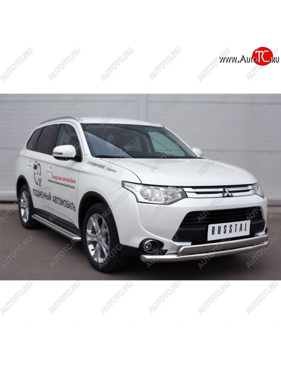 Широкая защита порогов с трубой диаметром 42 мм SLITKOFF v3 Mitsubishi Outlander GF 2-ой рестайлинг (2015-2018)  в Керчи Республика Крым