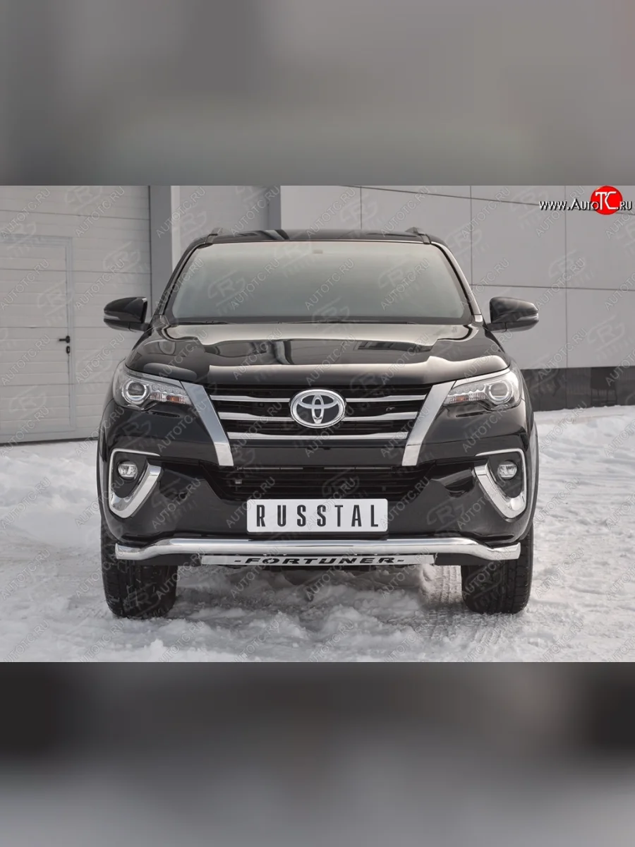 Защита переднего бампера (Ø63 мм волна с недписью, нержавейка) SLITKOFF Toyota Fortuner AN160 дорестайлинг (2015-2020)  в Воронеже Воронежской области