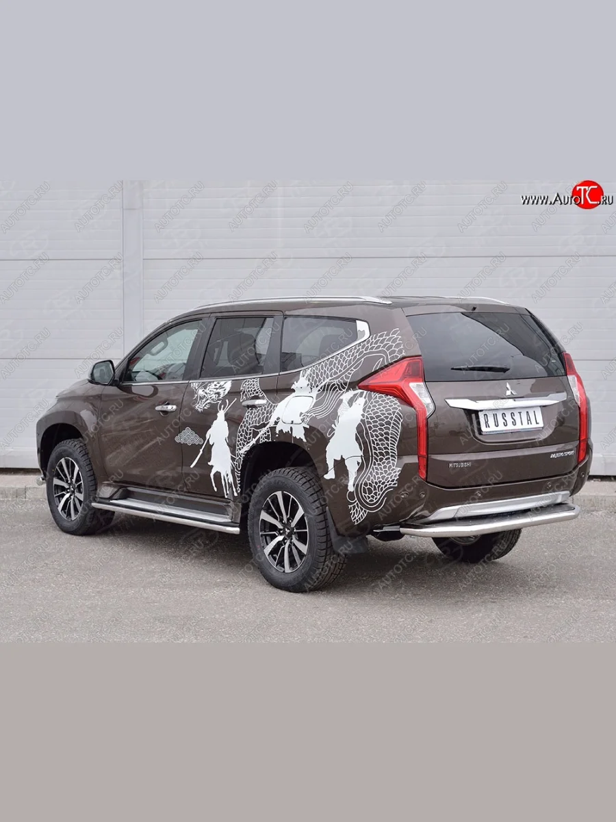 Защита заднего бампера (Ø63 мм, нержавейка) SLITKOFF  Mitsubishi Pajero Sport (2015-2021) QE (лист - нержавейка, профиль - нержавейка)  В Кинешме Ивановской области