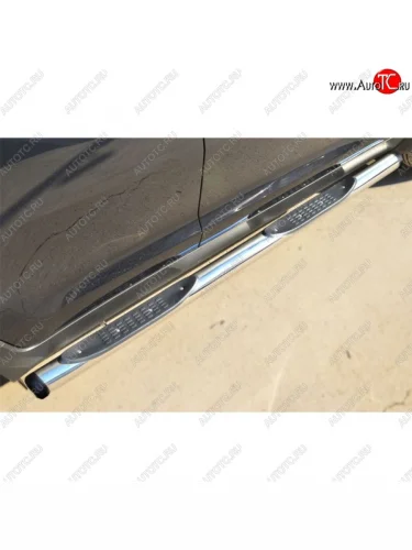 Защита порогов с пластиковыми вставками для ног из круглой трубы диаметром 76 мм SLITKOFF v2 Nissan Murano 2 Z51 дорестайлинг (2008-2011)