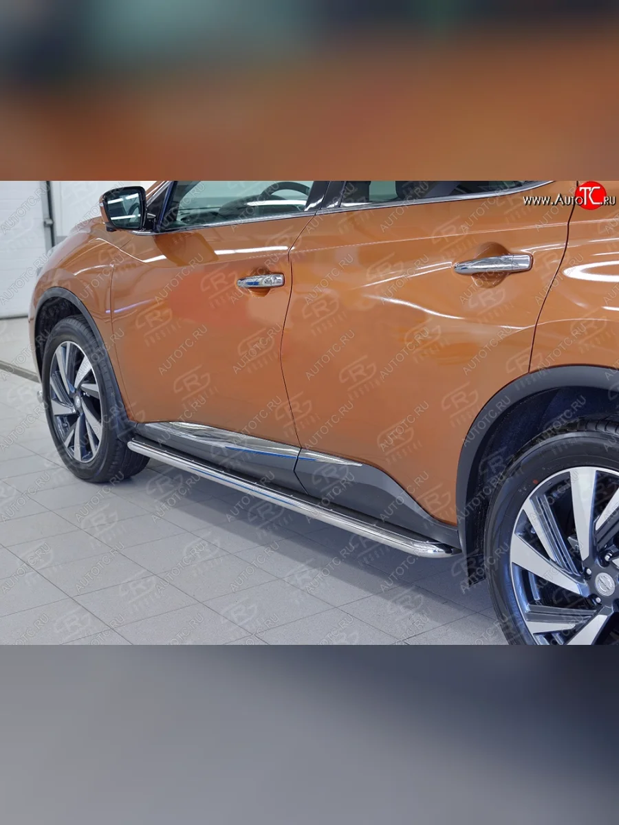 Широкая защита порогов с трубой диаметром 42 мм SLITKOFF v3 Nissan Murano 3 Z52 дорестайлинг (2015-2022)  в Самаре Самарской области