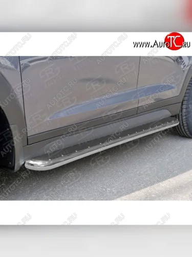 Широкая защита порогов с трубой диаметром 42 мм SLITKOFF v3 Nissan Pathfinder  R52 (2012-2017) дорестайлинг