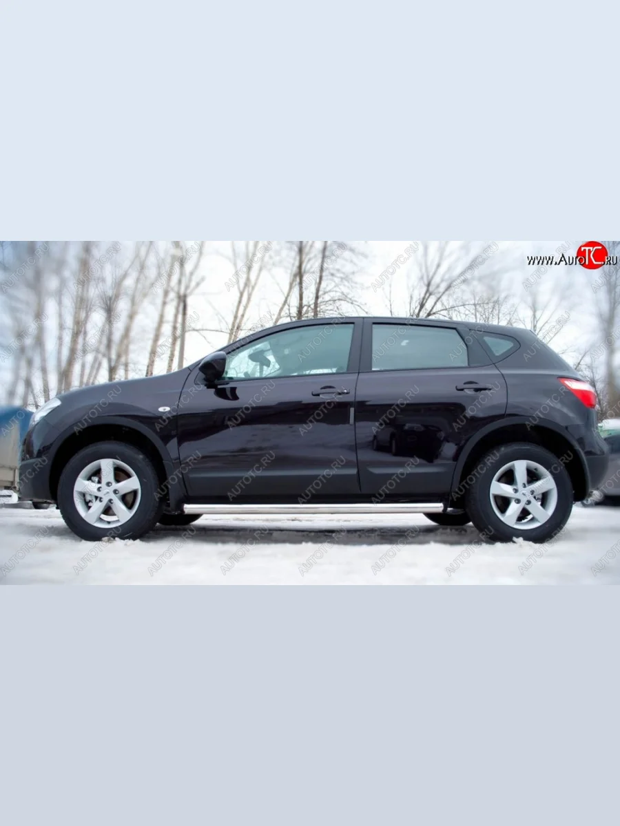 Защита порогов из круглой трубы диаметром 63 мм SLITKOFF v2 Nissan Qashqai 1 J10 рестайлинг (2010-2013)  в Самаре Самарской области