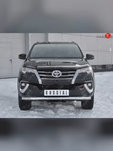 Защита переднего бампера (Ø63 мм, нержавейка) SLITKOFF Toyota Fortuner  AN160 (2015-2020) дорестайлинг
