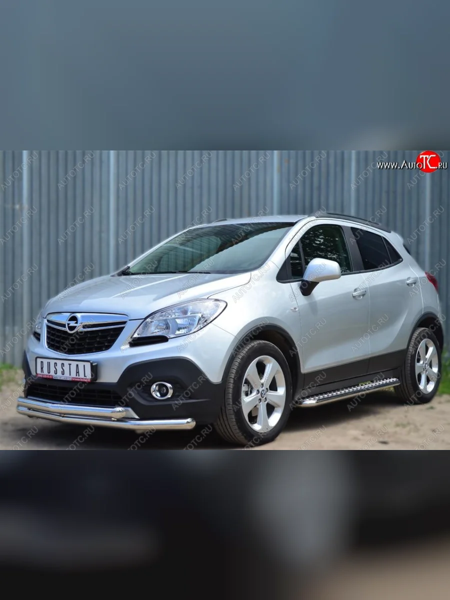 Защита порогов из круглой трубы диаметром 42 мм SLITKOFF v3 Opel Mokka  дорестайлинг (2012-2016)  с доставкой в г. Керчь
