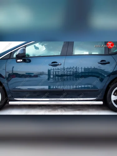 Защита порогов из круглой трубы диаметром 63 мм SLITKOFF v3 Peugeot 3008 (2009-2013) дорестайлинг
