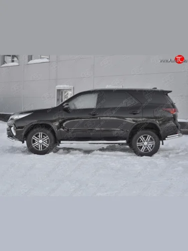 Пороги труба d76 с накладкой (v1) SLITKOFF Toyota Fortuner  AN160 (2015-2025) дорестайлинг, рестайлинг