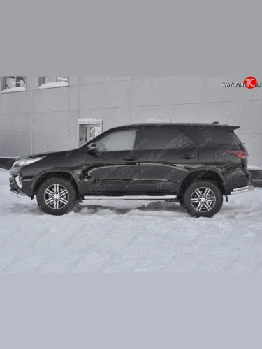 Пороги труба d76 с накладкой (v3) SLITKOFF Toyota Fortuner  AN160 (2015-2025) дорестайлинг, рестайлинг