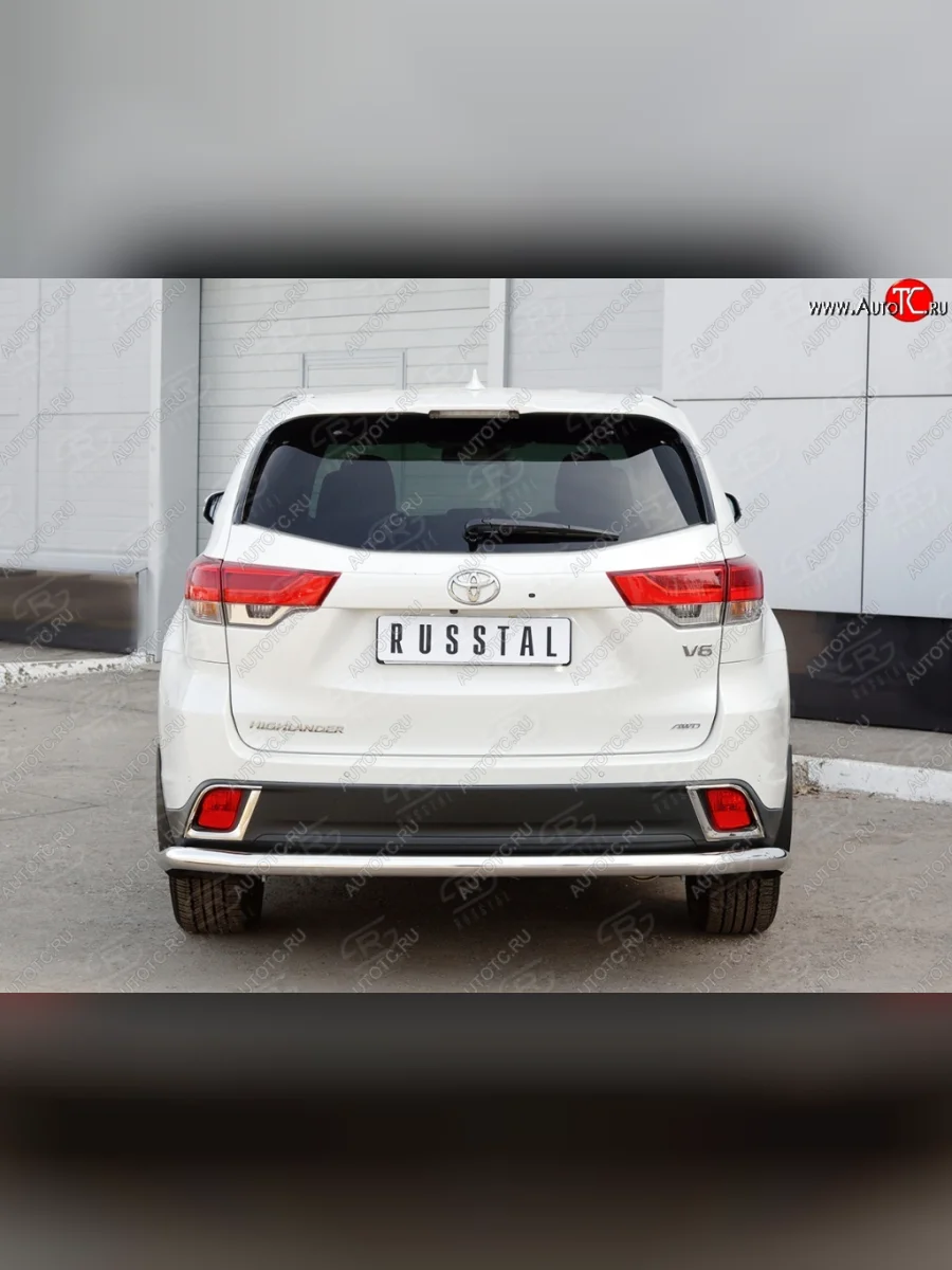 Защита заднего бампера (Ø63 мм, нержавейка) SLITKOFF Toyota Highlander XU50 рестайлинг (2016-2020)  в Керчи Республика Крым