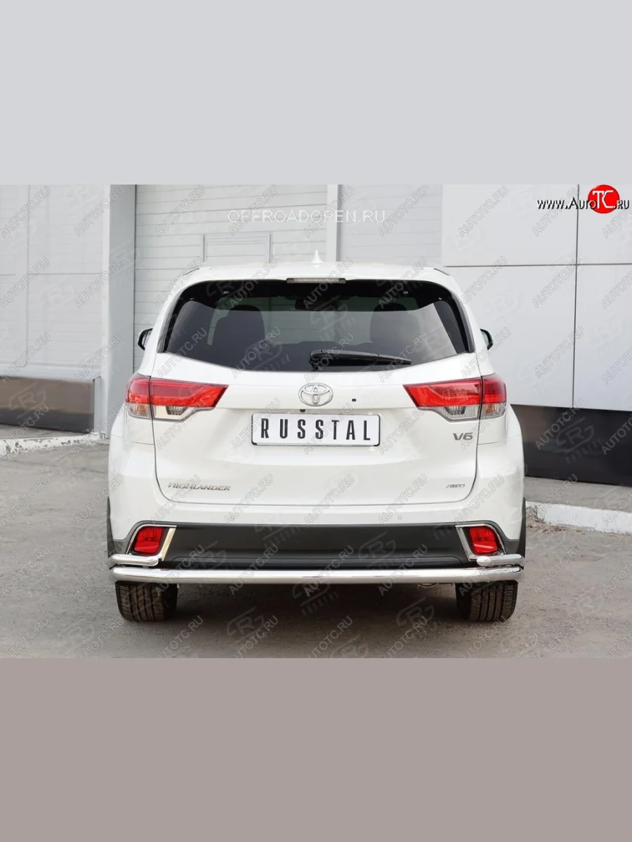 Защита заднего бампера (2 трубы Ø63 и 42 мм с углами, нержавейка) SLITKOFF  Toyota Highlander (2016-2020) XU50  с доставкой в г. Самара