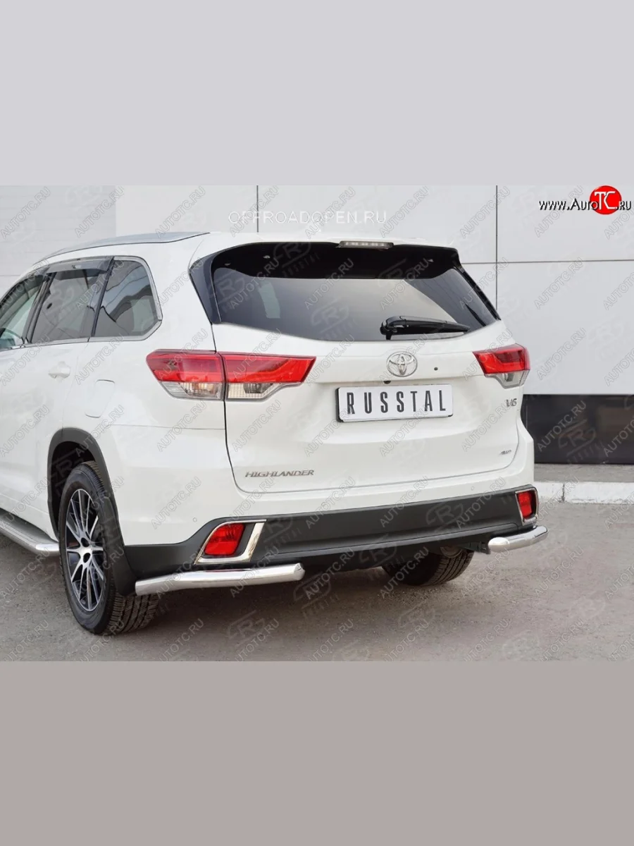 Защита заднего бампера (Ø63 мм уголки, нержавейка) SLITKOFF  Toyota Highlander (2013-2017) XU50  в Самаре Самарской области