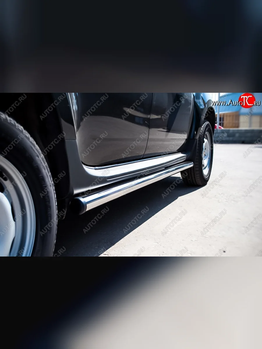 Защита порогов из круглой трубы диаметром 63 мм SLITKOFF v2 Renault Duster HS рестайлинг (2015-2021) (Сталь с полимерным покрытием. Цвет: серебристый)  в Керчи Республика Крым