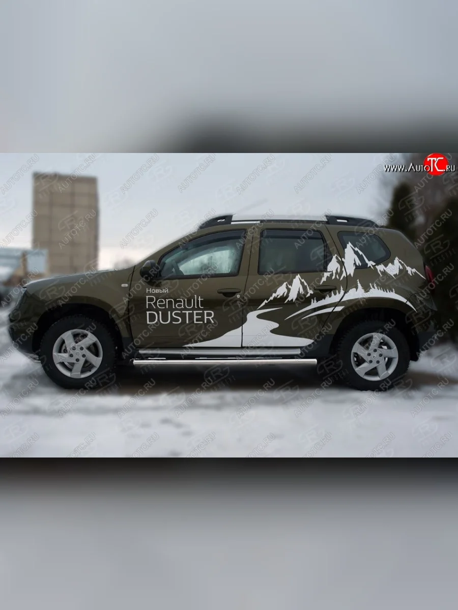 Защита порогов из круглой трубы диаметром 63 мм Russtal v23 Renault Duster HS рестайлинг (2015-2021) (Сталь с полимерным покрытием. Цвет: серебристый)  в Керчи Республика Крым