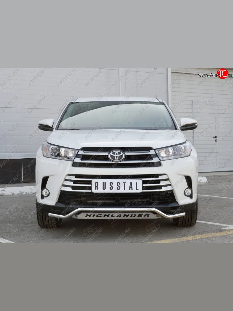 Защита переднего бампера (Ø42 мм волна с надписью, нержавейка) SLITKOFF  Toyota Highlander (2013-2017) XU50  в Самаре Самарской области