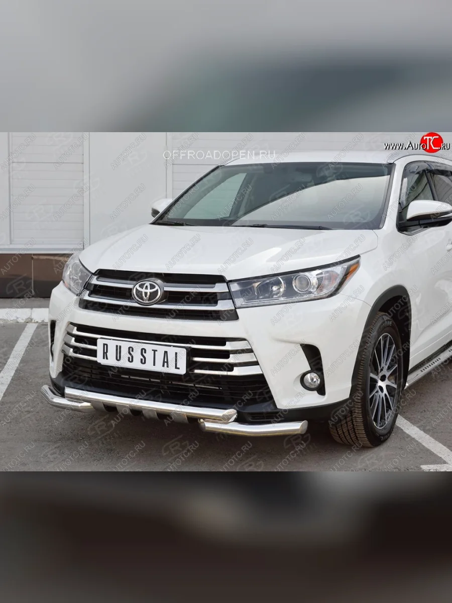 Защита переднего бампера (2 трубы Ø63 мм, нержавейка) SLITKOFF  Toyota Highlander (2013-2017) XU50  в Самаре Самарской области