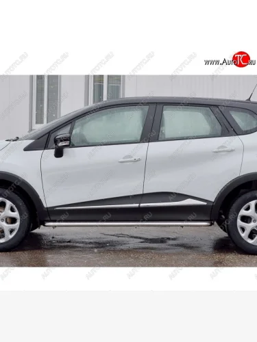 Широкая защита порогов из трубы диаметром 42 мм SLITKOFF v2 Renault Kaptur (2016-2022) дорестайлинг, рестайлинг