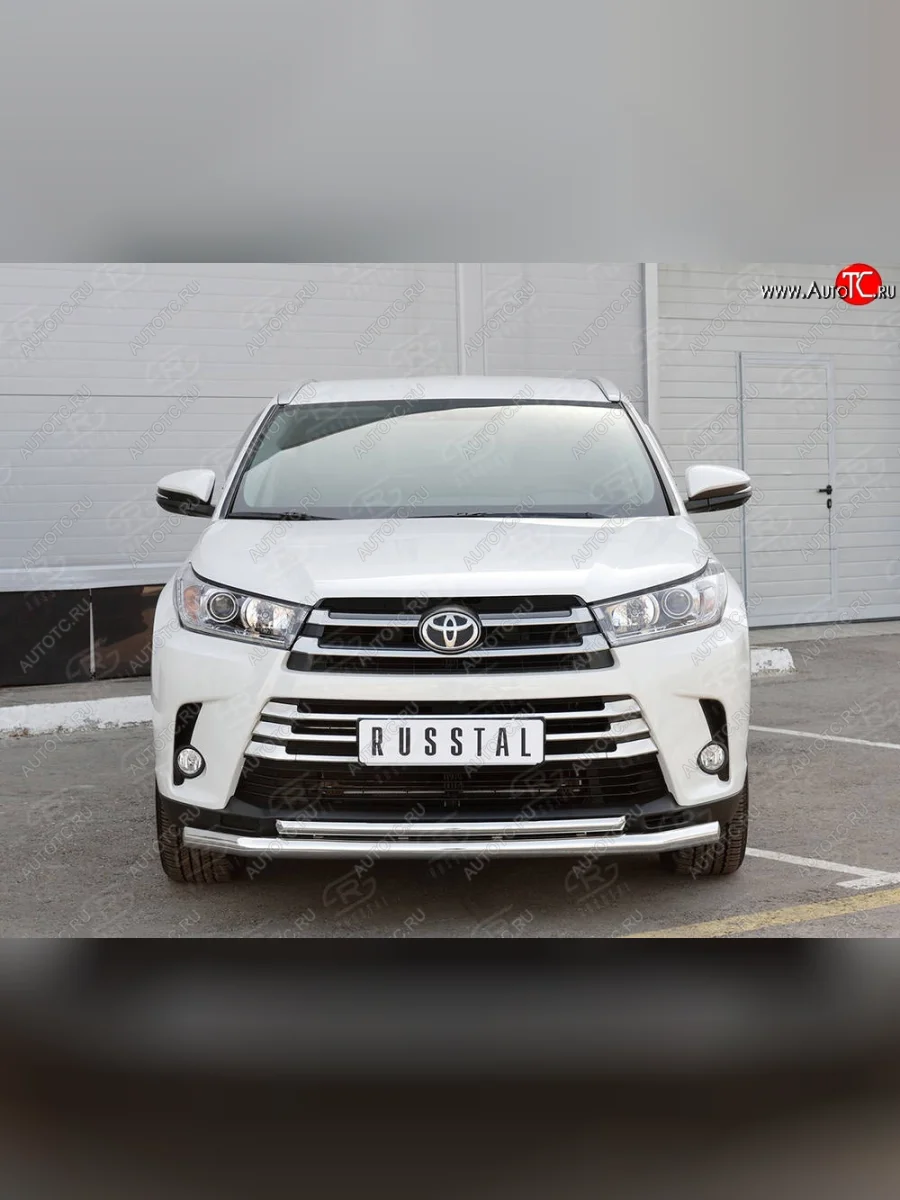 Защита переднего бампера (2 трубы Ø63 и 42 мм, нержавейка) SLITKOFF Toyota Highlander XU50 рестайлинг (2016-2020)  с доставкой в г. Керчь