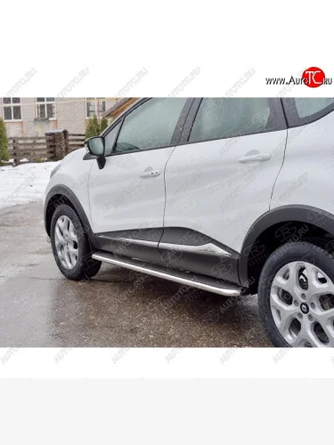 Широкая защита порогов с трубой диаметром 42 мм SLITKOFF v3 Renault Kaptur (2016-2022) дорестайлинг, рестайлинг