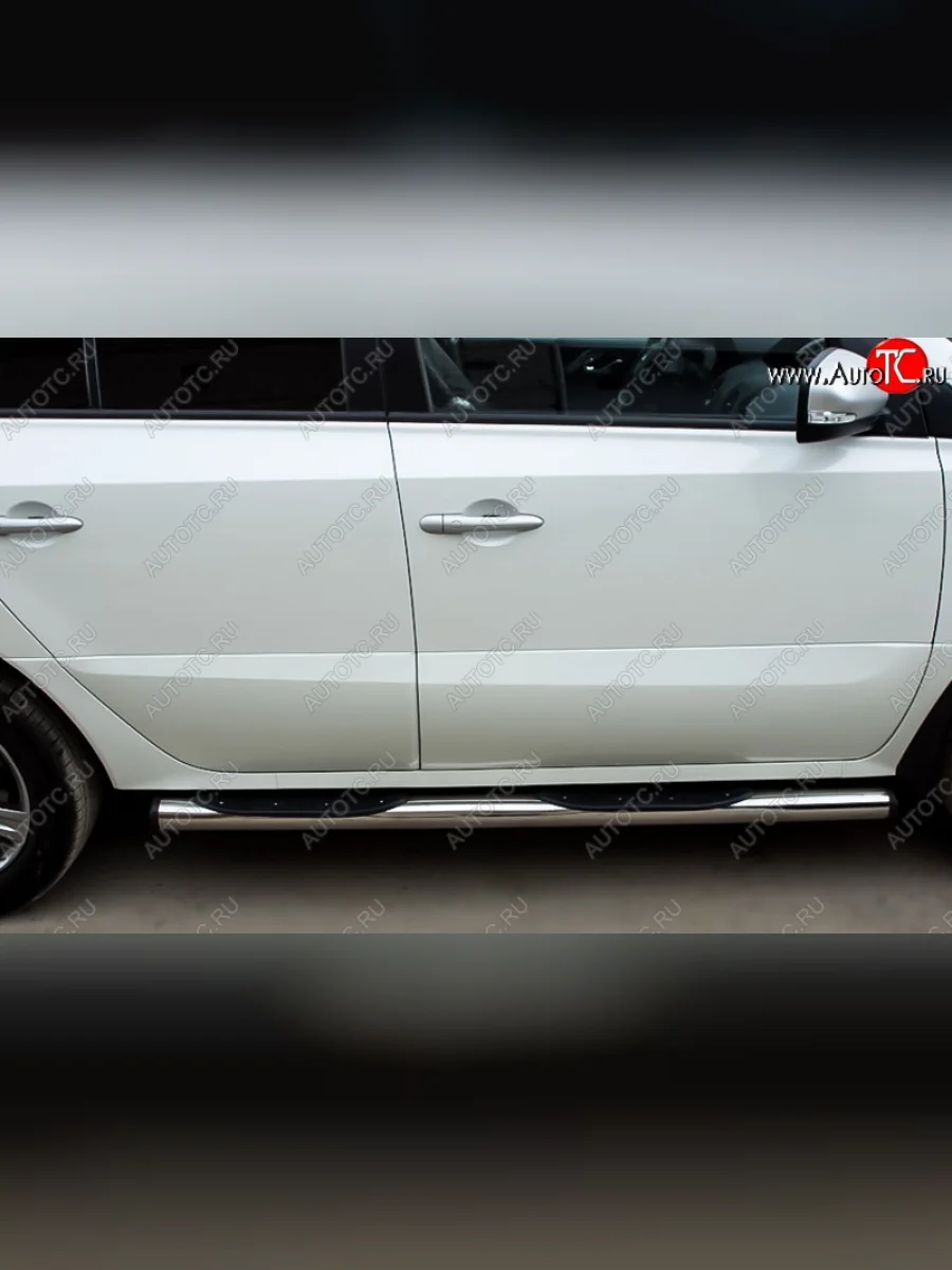 Защита порогов с пластиковыми вставками для ног из круглой трубы диаметром 76 мм SLITKOFF v2 Renault Koleos 1 Phase 2 (2011-2013)  в Керчи Республика Крым