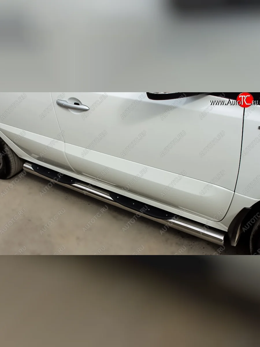 Защита порогов с пластиковыми вставками для ног из круглой трубы диаметром 76 мм SLITKOFF v3 Renault Koleos Phase 1 (2007-2011)  в Керчи Республика Крым