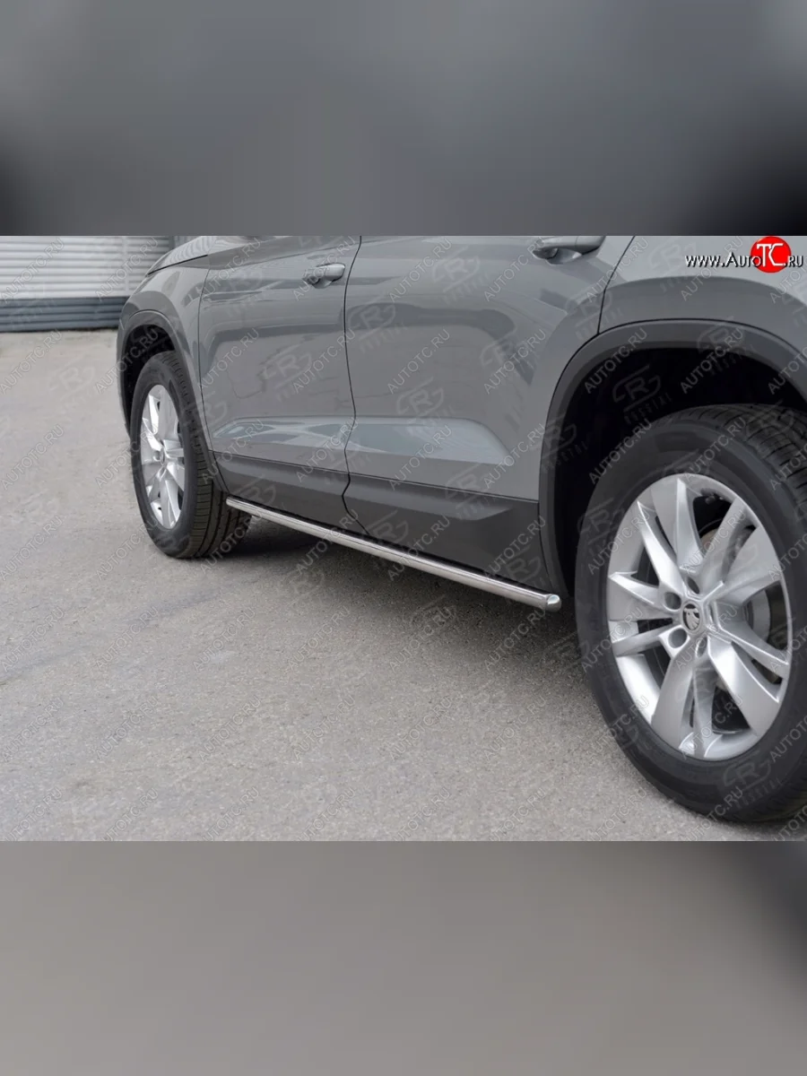Защита порогов SLITKOFF из круглой трубы диаметром 42 мм v3 Skoda Kodiaq 1 NS7 дорестайлинг (2017-2021)  в Керчи Республика Крым
