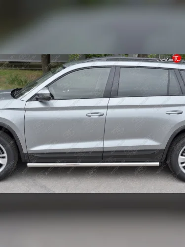 Защита порогов из круглой трубы диаметром 63 мм SLITKOFF v2 Skoda Kodiaq  1 NS7 (2017-2021) дорестайлинг