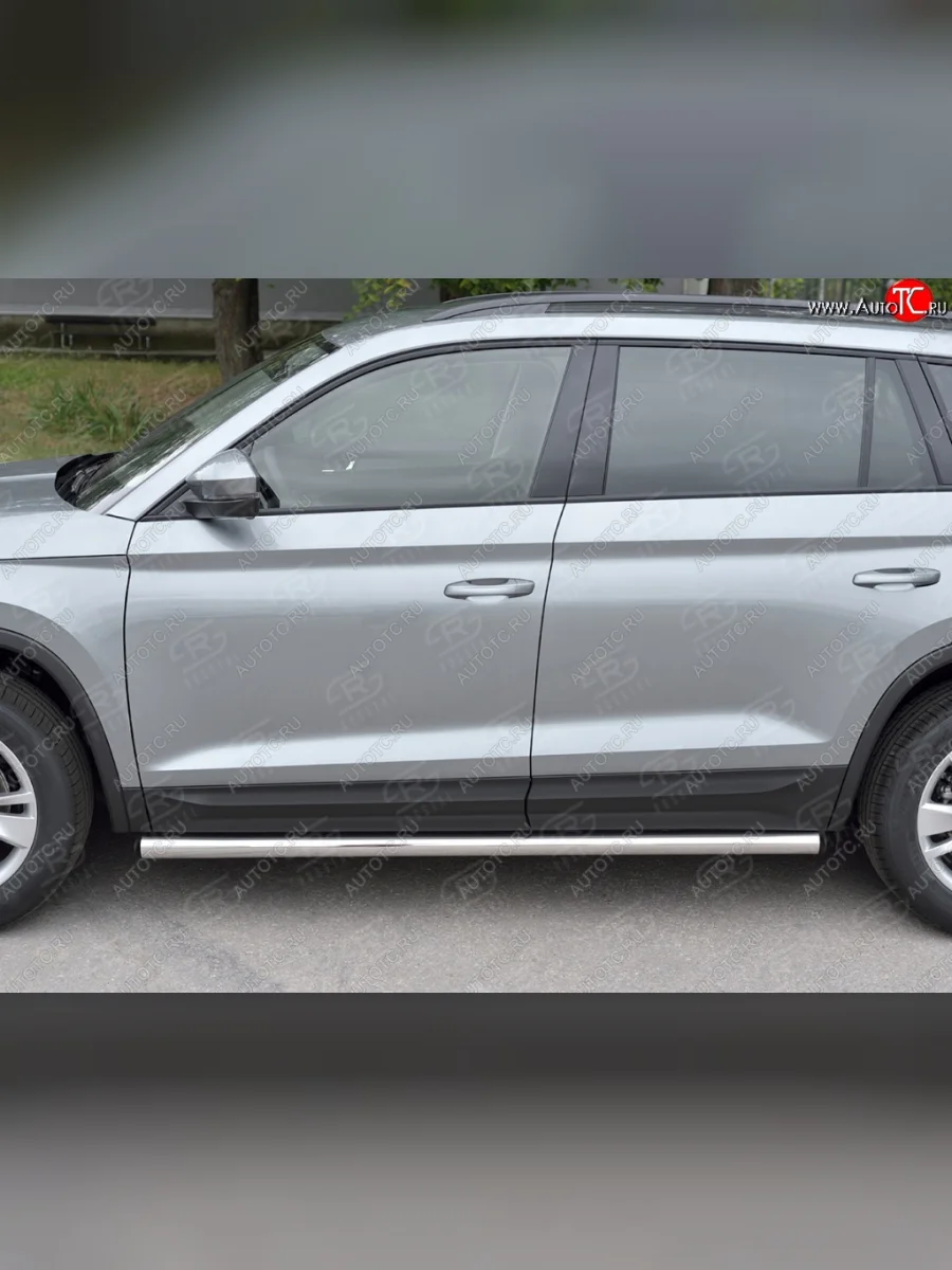 Защита порогов из круглой трубы диаметром 63 мм SLITKOFF v2 Skoda Kodiaq 1 NS7 дорестайлинг (2017-2021)  в Керчи Республика Крым