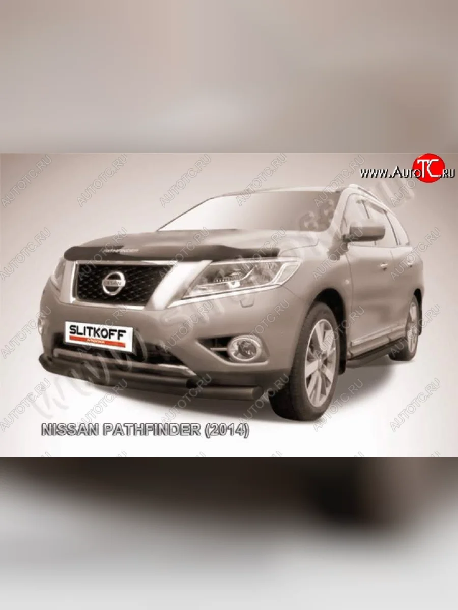 Защита переднего бампер Slitkoff Nissan Pathfinder R52 дорестайлинг (2012-2017) (Цвет: серебристый)  с доставкой в г. Керчь