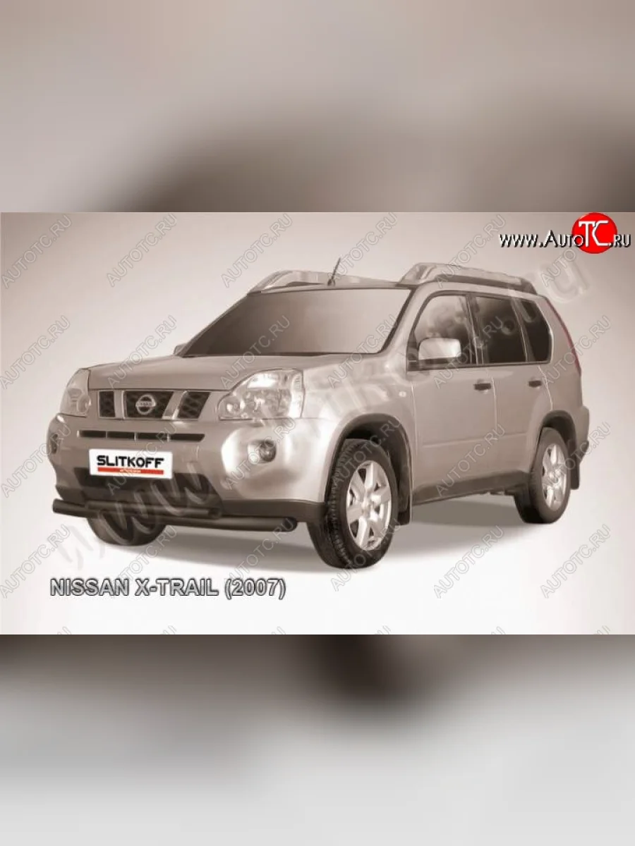 Защита переднего бампер Slitkoff Nissan X-trail 2 T31 дорестайлинг (2007-2011) (Цвет: серебристый)  в Самаре Самарской области