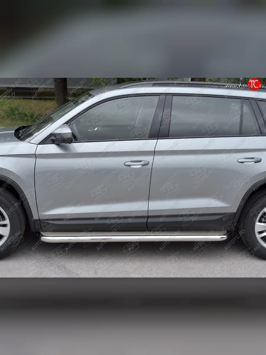 Порожки для ног (Ø63) SLITKOFF  Skoda Kodiaq (2017-2021) 1 NS7 (лист - нержавейка, профиль - нержавейка)  в Перми Пермском крае