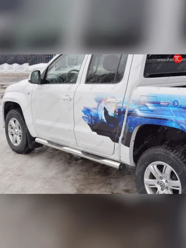 Пороги труба d76 с накладкой (v2) SLITKOFF Volkswagen Amarok (2016-2022) рестайлинг