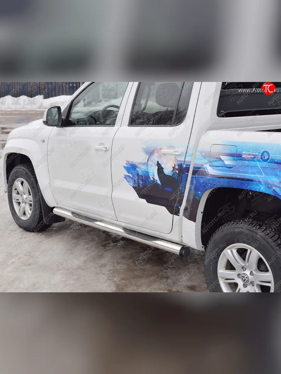 Пороги труба d76 с накладкой (v2) SLITKOFF  Volkswagen Amarok (2016-2022)  в Керчи Республика Крым