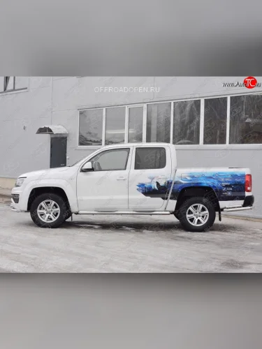 Пороги труба d76 с накладкой (v3) SLITKOFF Volkswagen Amarok (2016-2022) рестайлинг